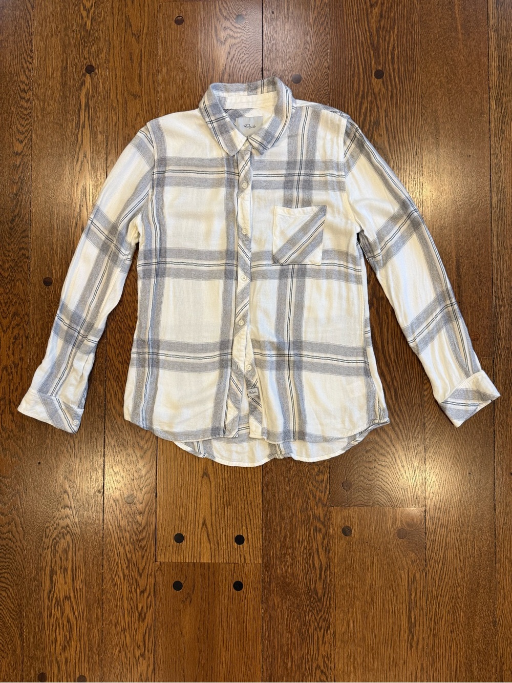 Rails Ivory Gray Plaid 100% Rayon Button Down Shirt M
